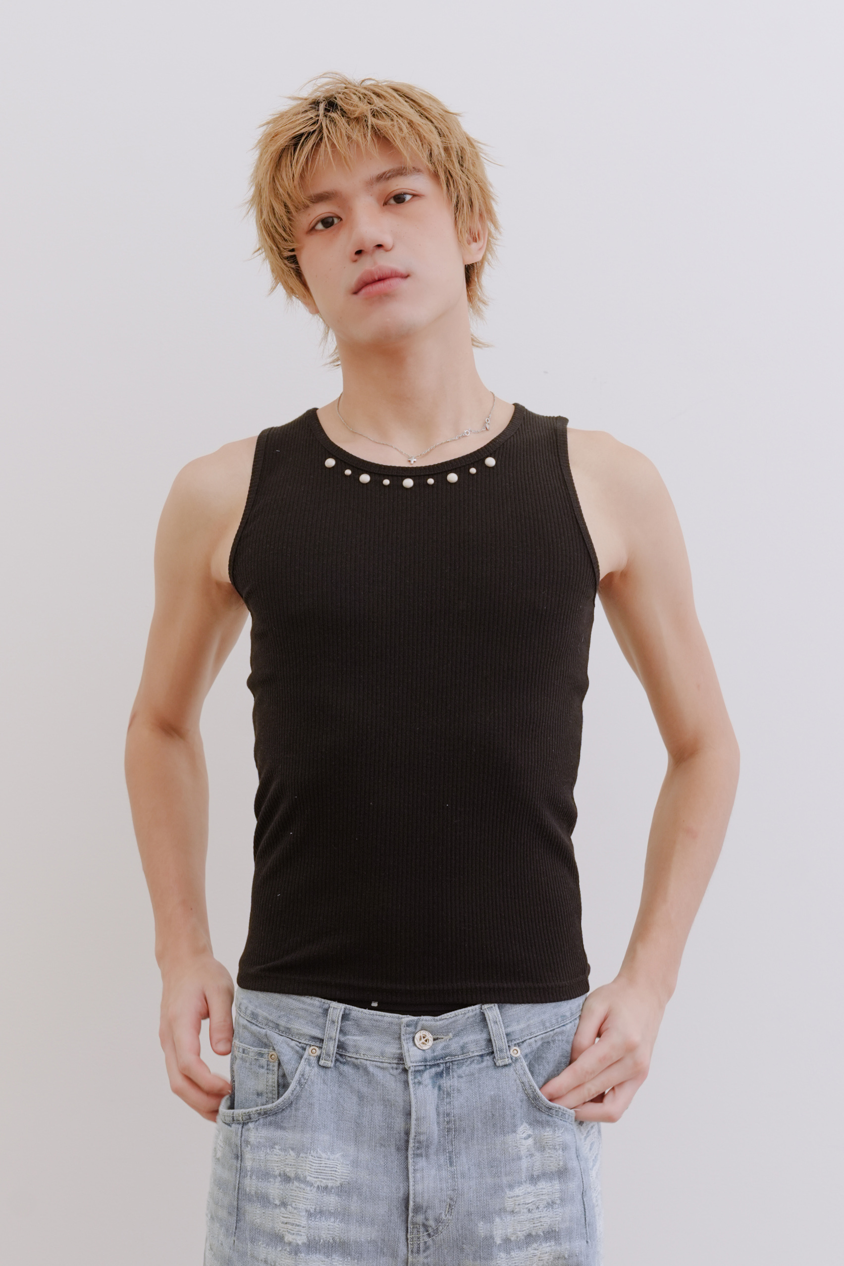 rivet ribbed sleeveless top #背心