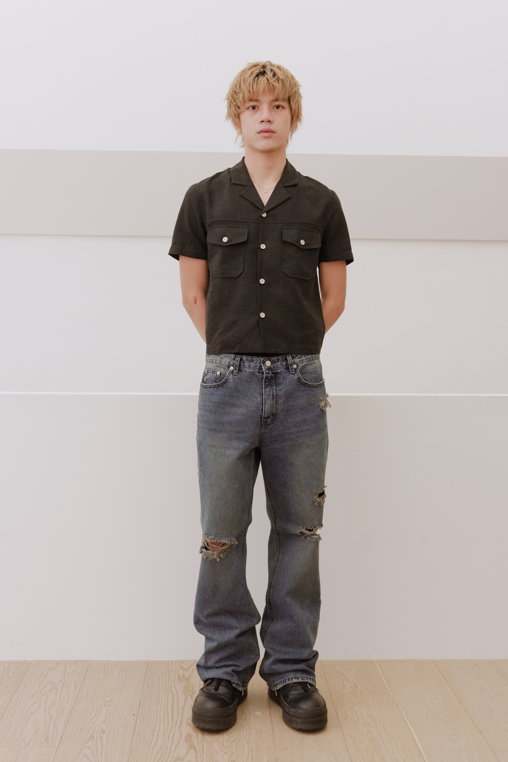 silky cropped shirt jacket #襯衫