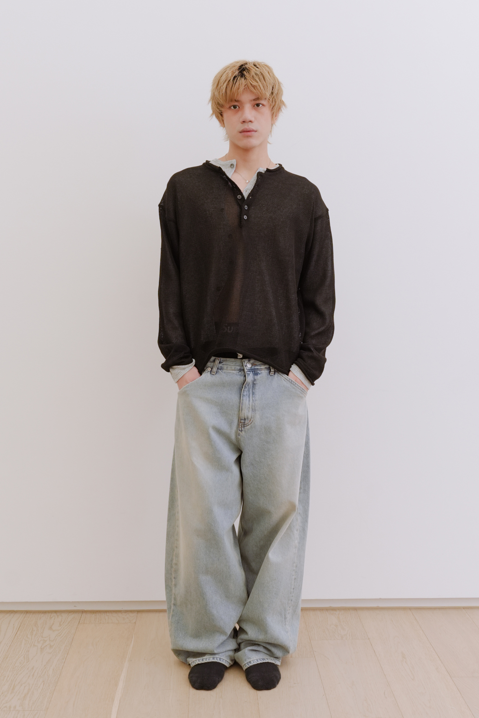 summer henley neck knit #上衣