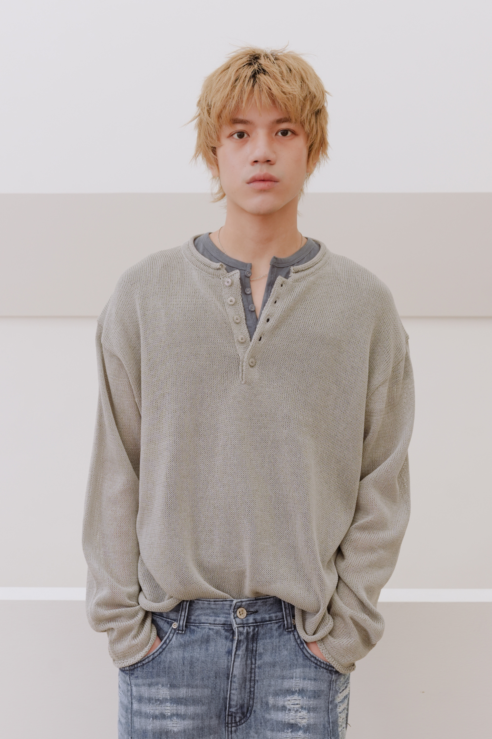 summer henley neck knit #上衣