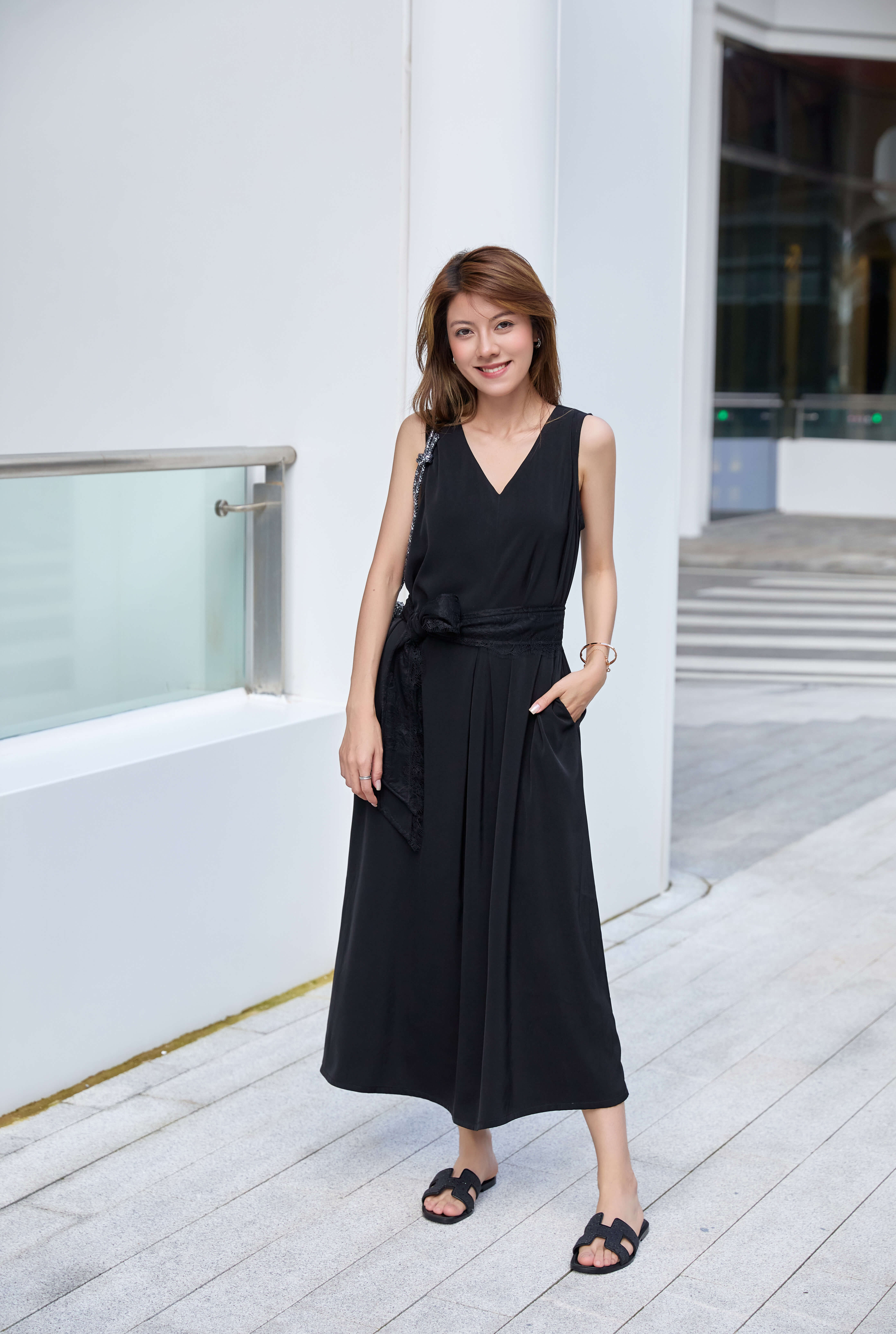 Lace Belted Silk Dress_DS268L20