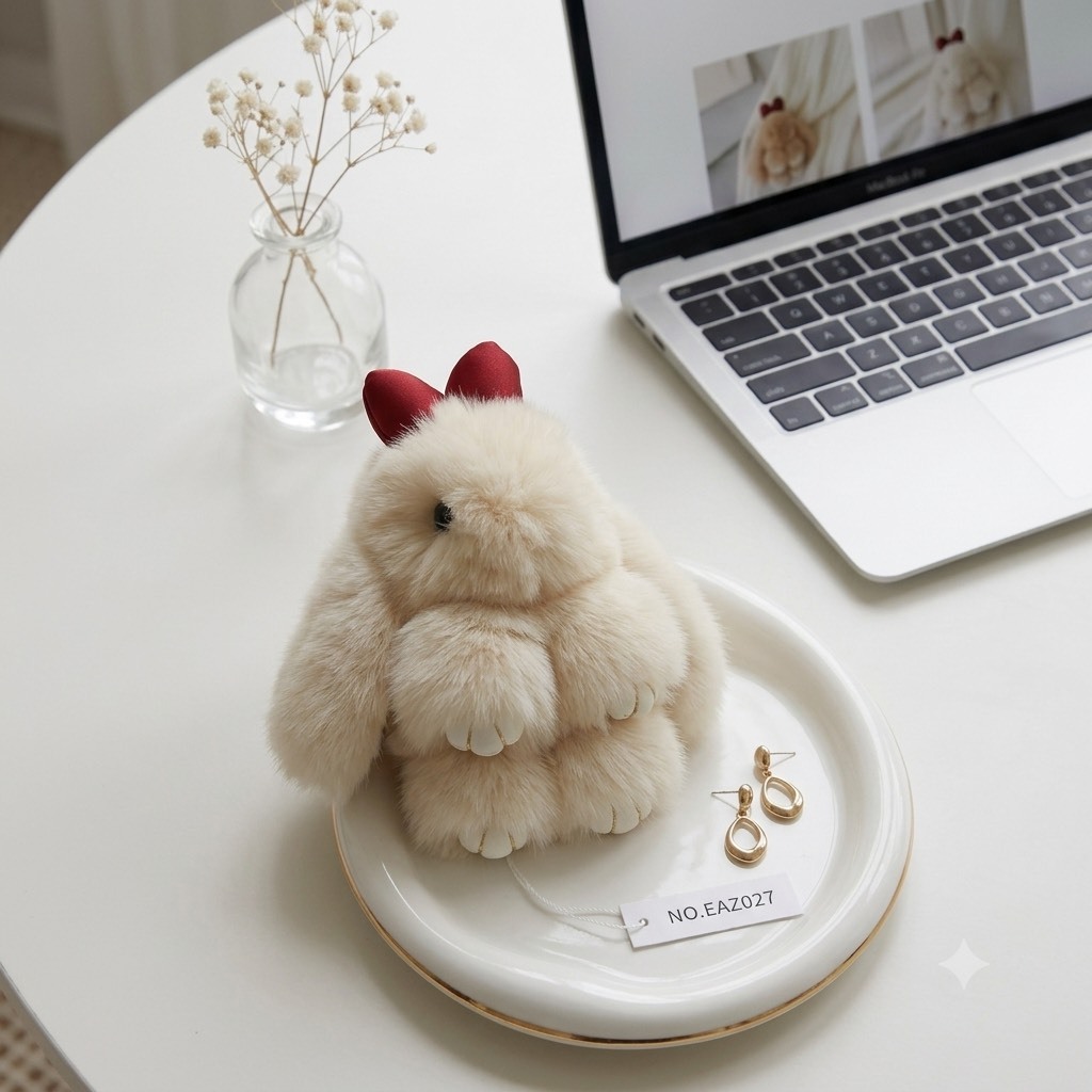 爆紅奶霜兔｜萌萌兔仿兔毛吊飾 🐰