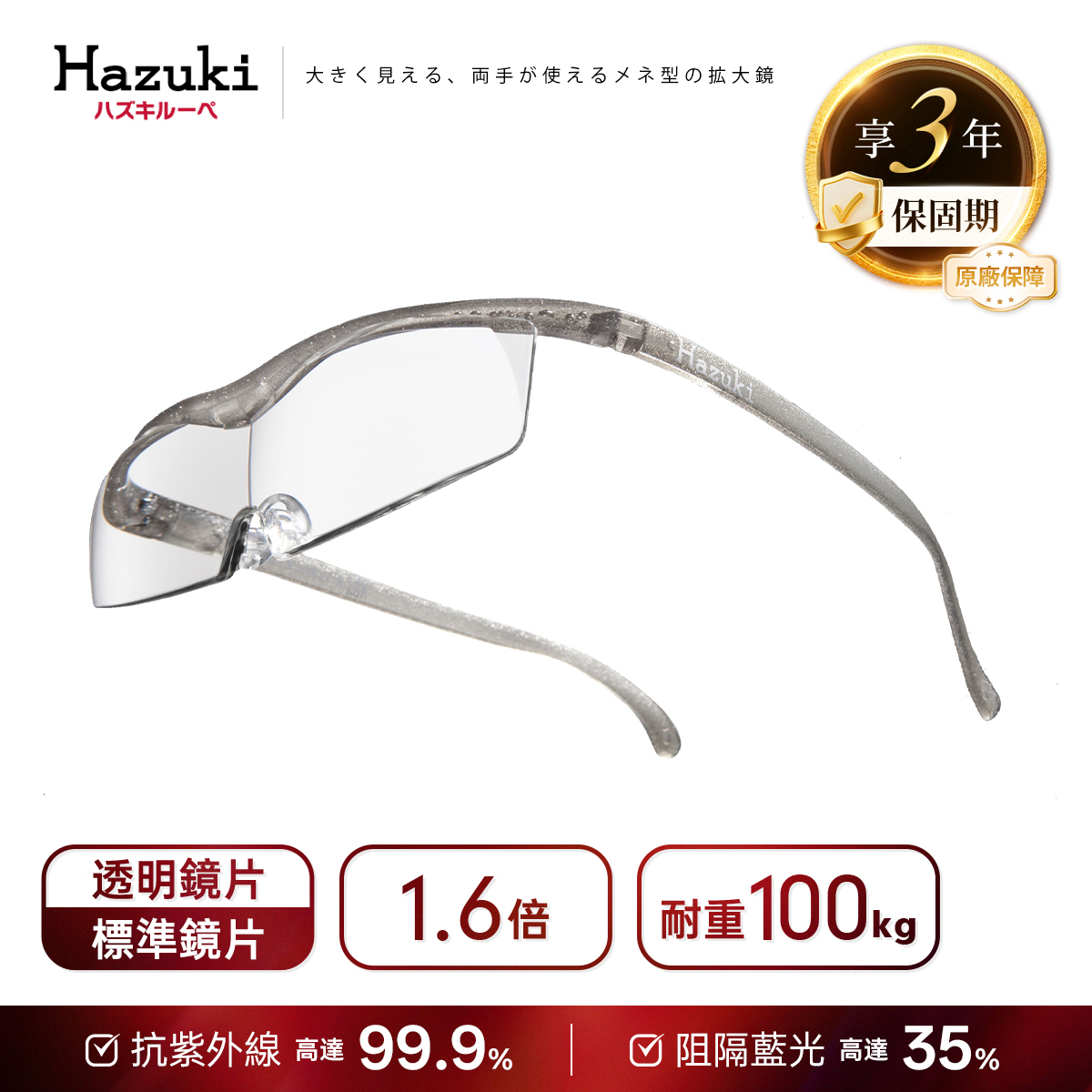 【預購9月中出貨】1.6倍標準鏡片(銀灰)｜Hazuki 日本葉月抗藍光放大鏡