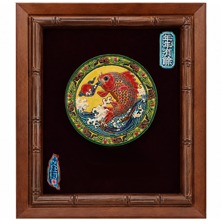 鹿港窯禮品館｜台灣國寶交址陶開運裝飾壁飾連年有餘M