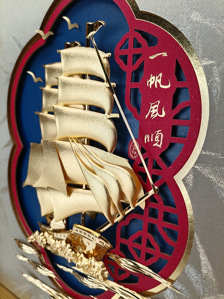 鹿港窯禮品館|一帆風順金箔畫側面放大圖