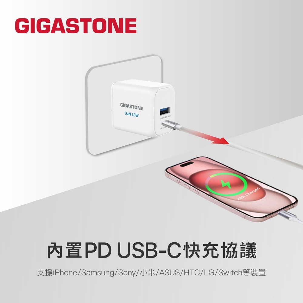 GIGASTONE 立達 33W氮化鎵GaN雙孔急速充電器 PD-6333W 快充 雙孔充電器 USB-C USB-A