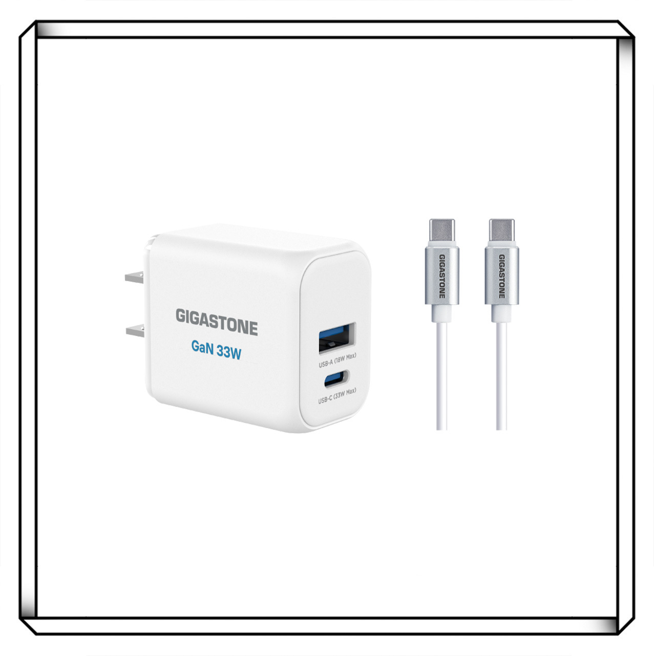 GIGASTONE 立達 33W氮化鎵GaN雙孔急速充電器組 PD-6333W+CC-7600W 快充 充電器