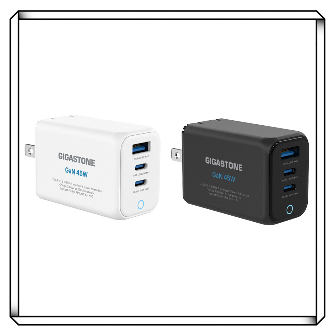 GIGASTONE 立達 45W氮化鎵GaN三孔急速充電器 黑/白 PD-7451 快充 充電器 三孔充電器