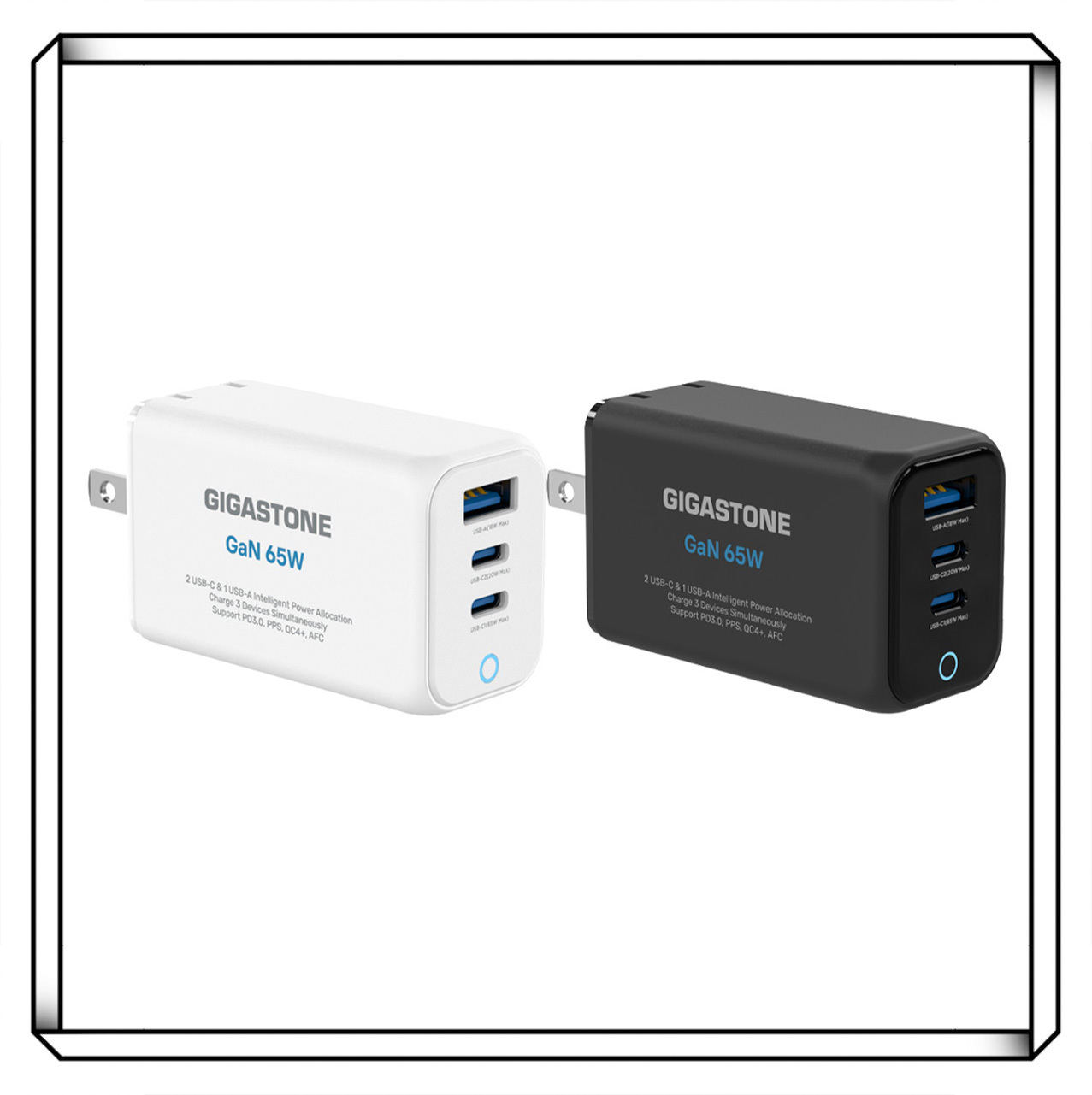 GIGASTONE 立達 65W GaN氮化鎵三孔快速充電器 PD-7657 黑/白 三孔充電器 快充 充電器