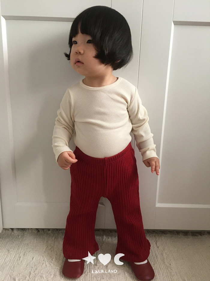 正韓秋lalaland 嫩嬰四色直條喇叭褲