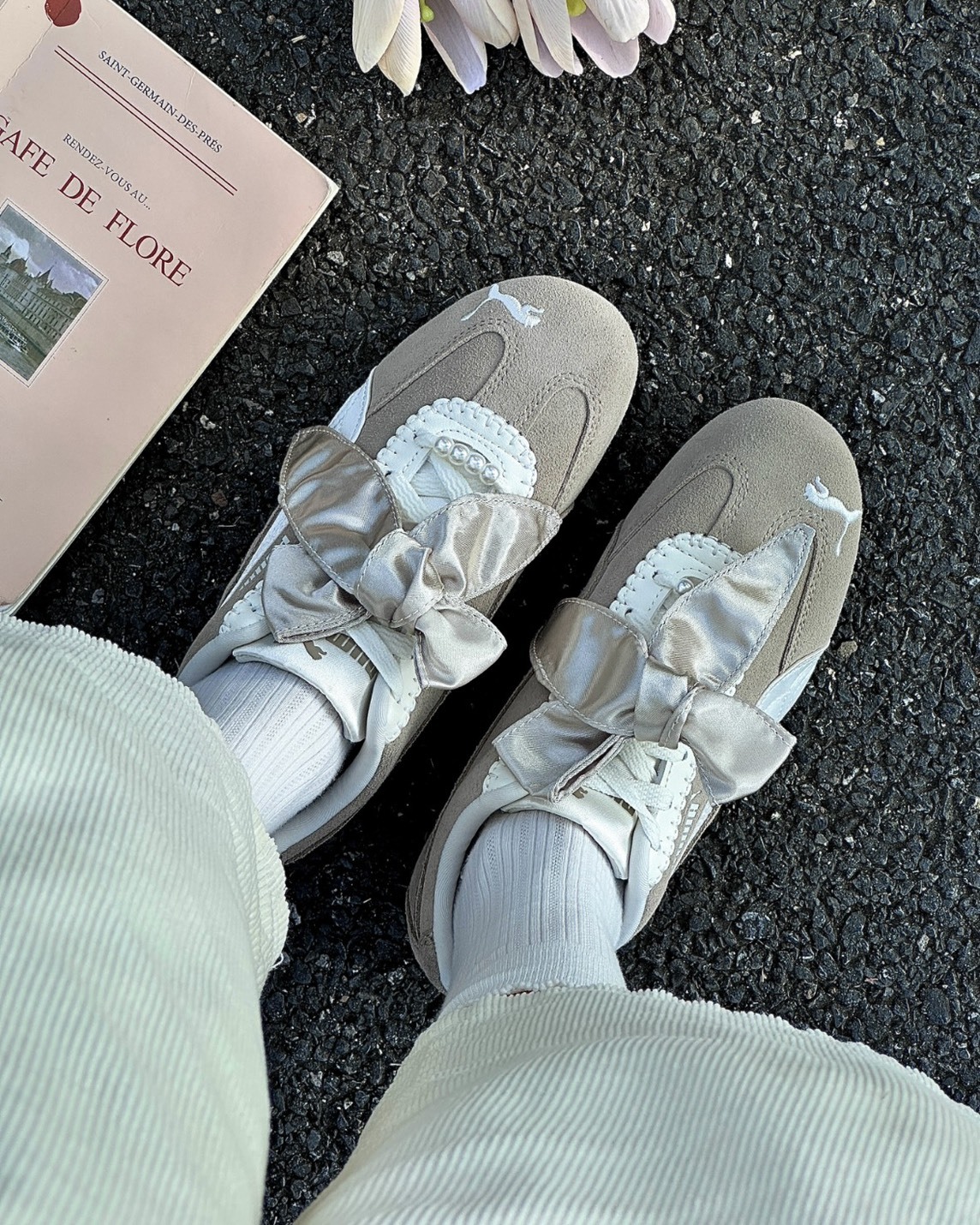 PUMA Speedcat Bloom 芭蕾 緞帶 蝴蝶結 珍珠 復古 賽車鞋 奶灰