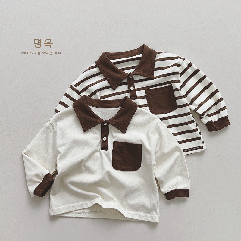 🍂 秋裝  ⇉  咖啡撞色感滿分薄款襯衫長 tee ෆ