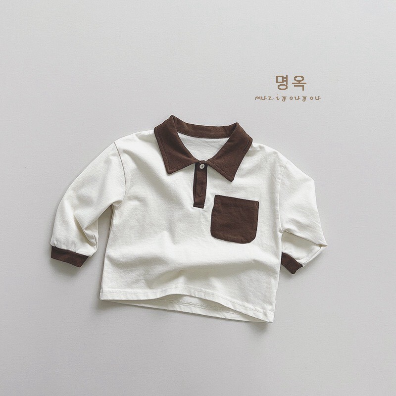 🍂 秋裝  ⇉  咖啡撞色感滿分薄款襯衫長 tee ෆ