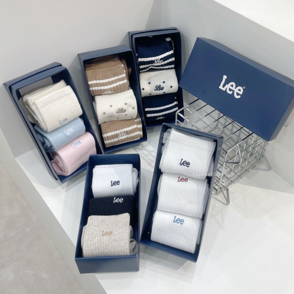 LEE SOCKS 中筒襪 刺繡LOGO 禮盒組 三雙一組 襪子