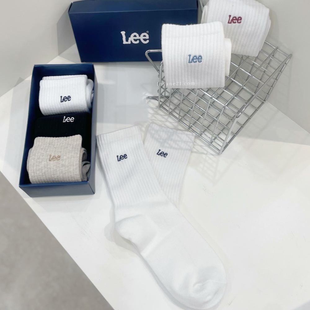 LEE SOCKS 中筒襪 刺繡LOGO 禮盒組 三雙一組 襪子