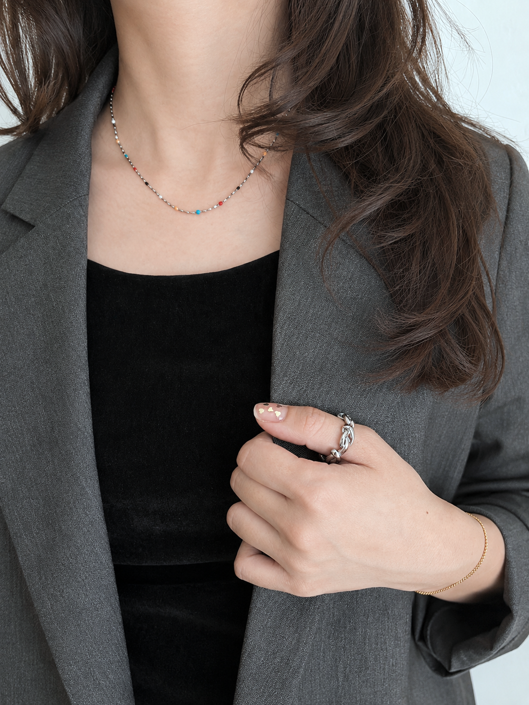SS slide magnet random beads necklace