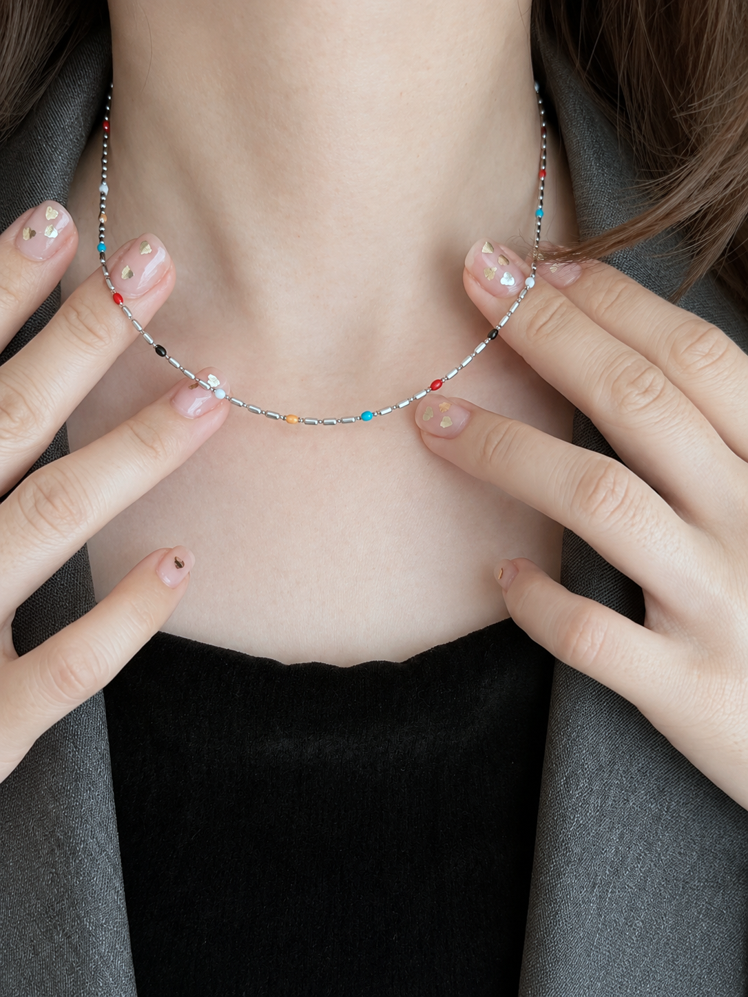 SS slide magnet random beads necklace