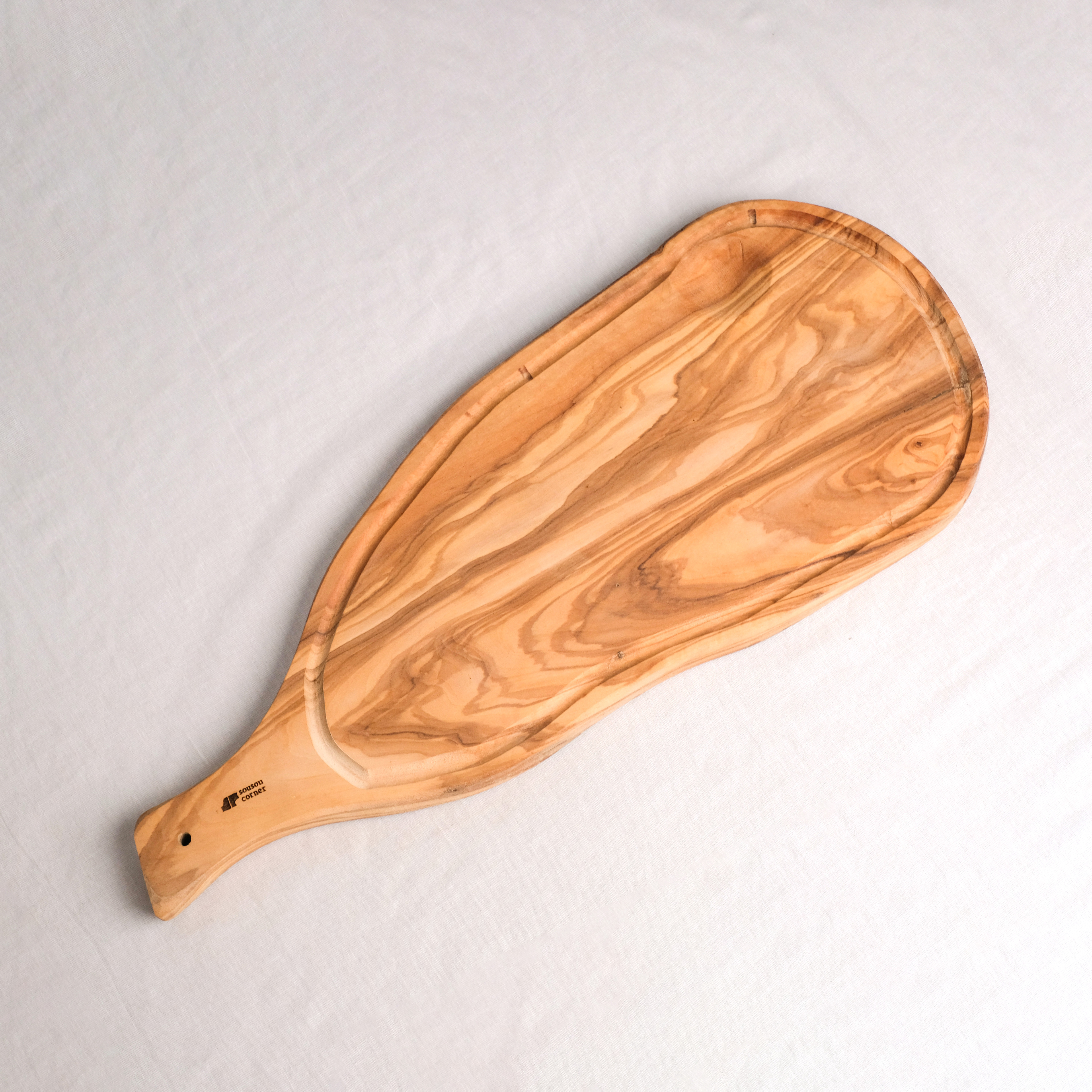 Olive Wood｜橄欖原木 - 單柄砧板點心盤(附溝槽) - 50cm｜Tunisia