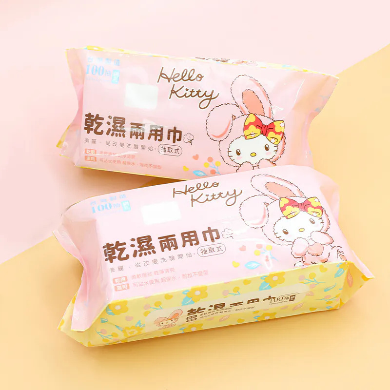 三麗鷗 HELLO KITTY -兔子乾濕兩用洗臉巾100抽 | 美容巾 卸妝巾 擦臉巾