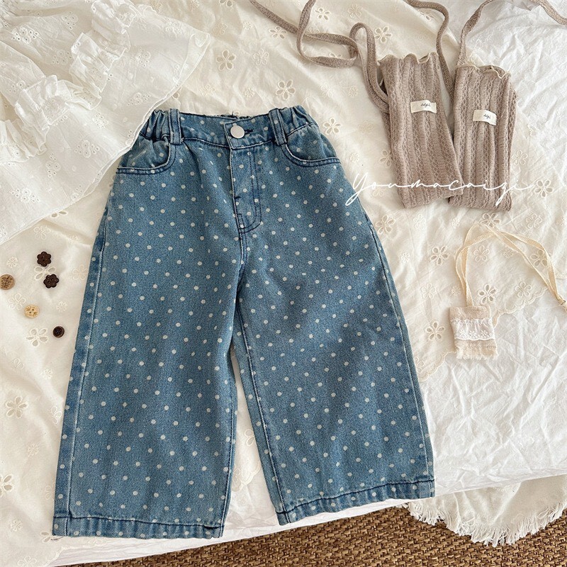 👖 秋裝 ⇢ 可愛 ෆ 滿版點點牛仔褲  ⋆.˚