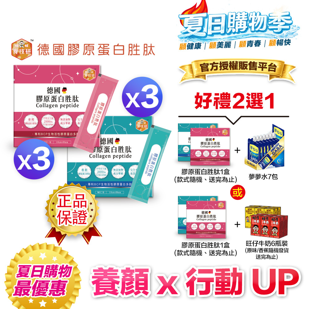 【送一盒＋再拿$388】內外營養補給雙享購｜養顏X行動UP｜嚴選專利成分｜【食技研】德國專利膠原蛋白胜肽-雙享特惠組六盒入(養顏美容*3+增強行動力*3)