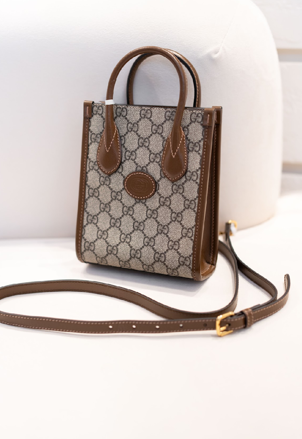 【寄賣】Gucci gg supreme retro tote mini bag 啡色 迷你托特袋 琴譜包 帆布拼皮革 手袋
