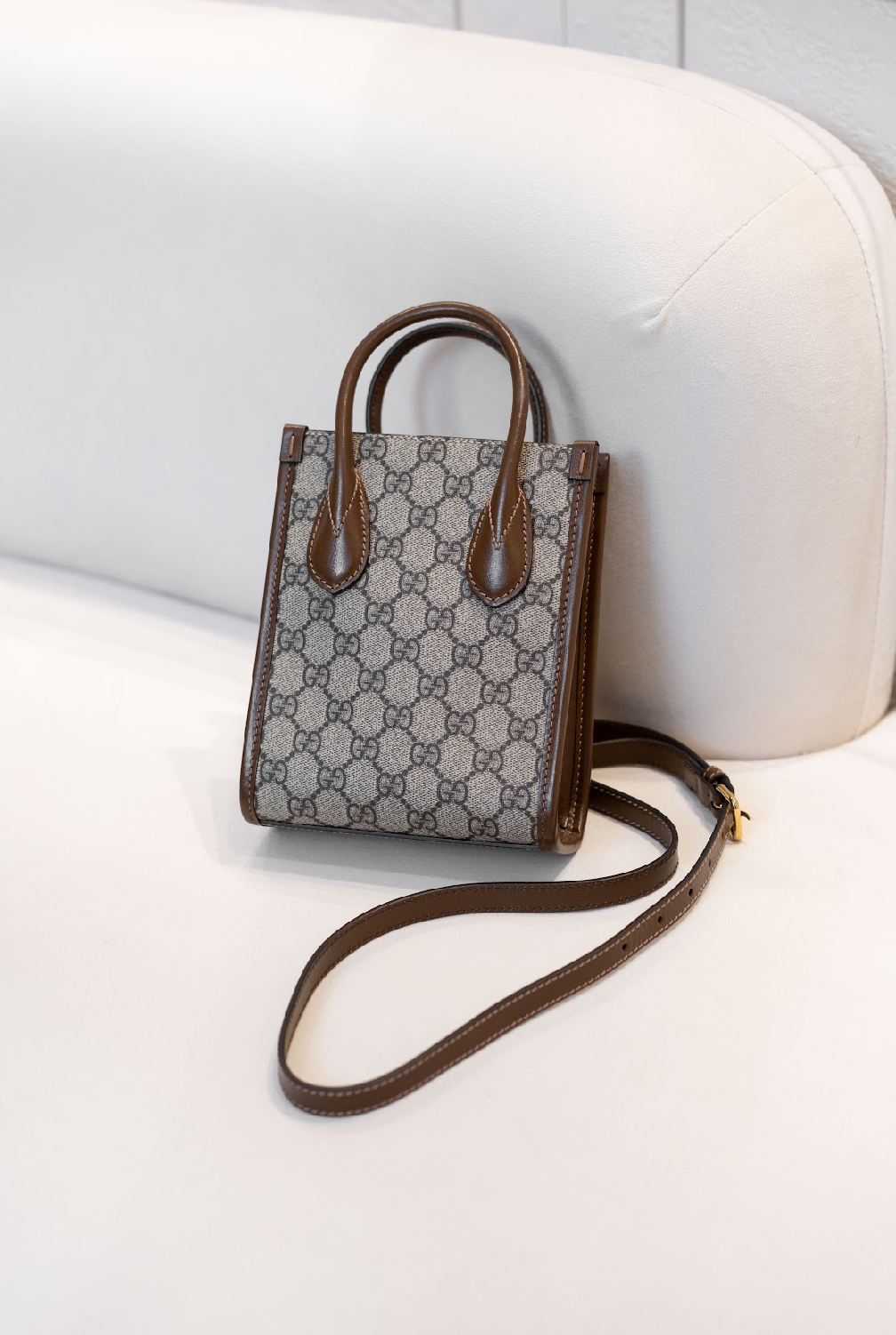【寄賣】Gucci gg supreme retro tote mini bag 啡色 迷你托特袋 琴譜包 帆布拼皮革 手袋