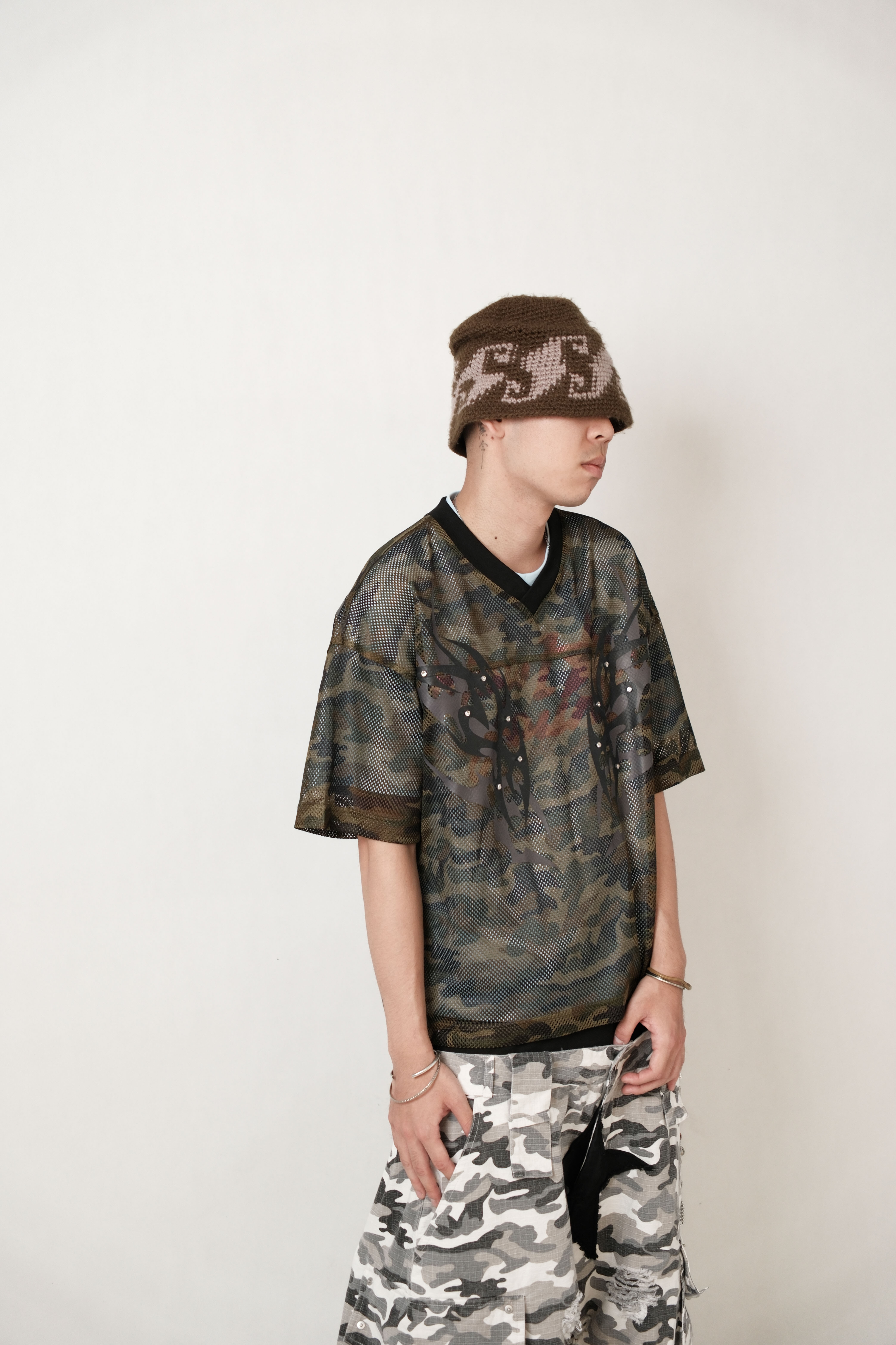 Fashion Killia CAMO MESH V-JERSY 網眼 迷彩 V領 球衣 短T 短袖