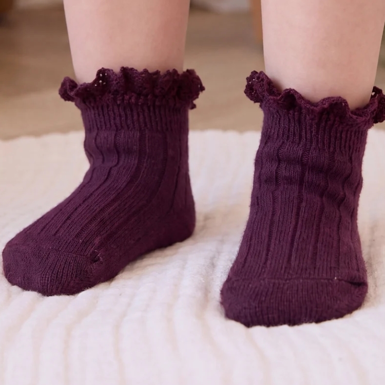 （預購）JAMIEKAY 素色荷葉邊短襪 Emily Ankle Sock - Fig