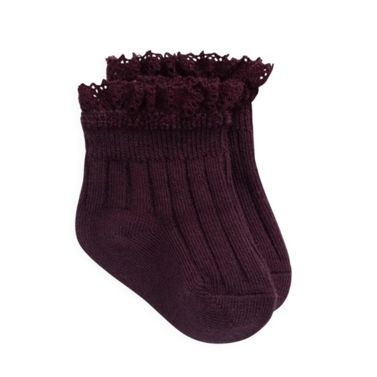 （預購）JAMIEKAY 素色荷葉邊短襪 Emily Ankle Sock - Fig