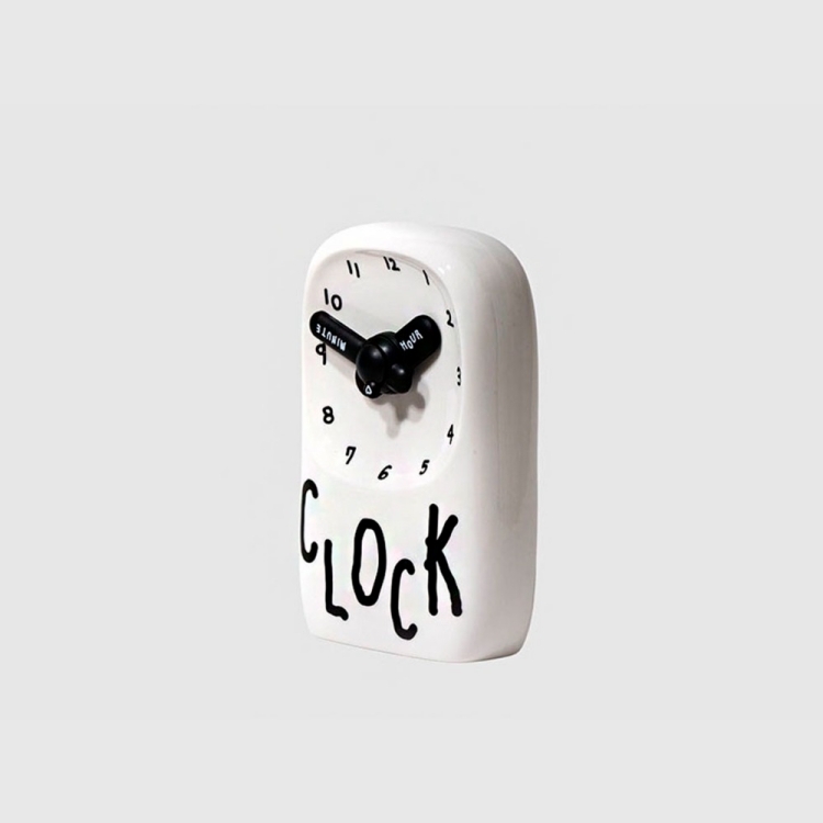 韓國 INAPSQUARE x Bmix Studio 極簡塗鴉陶瓷高桌鐘 CLOCK 黑指針 白