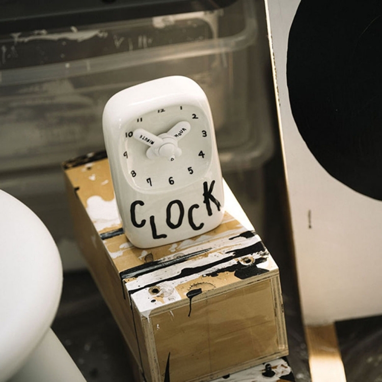 韓國 INAPSQUARE x Bmix Studio 極簡塗鴉陶瓷高桌鐘 CLOCK 白指針 白