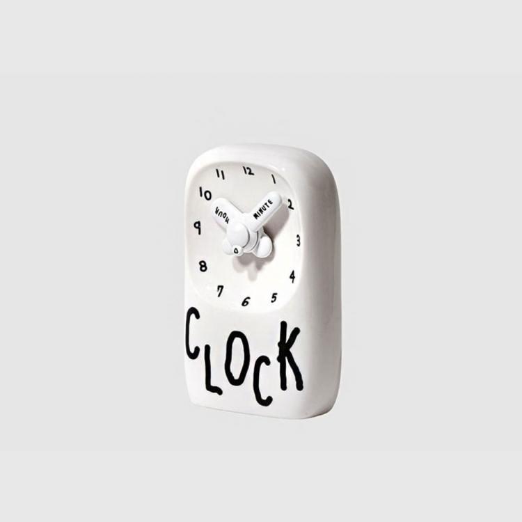 韓國 INAPSQUARE x Bmix Studio 極簡塗鴉陶瓷高桌鐘 CLOCK 白指針 白