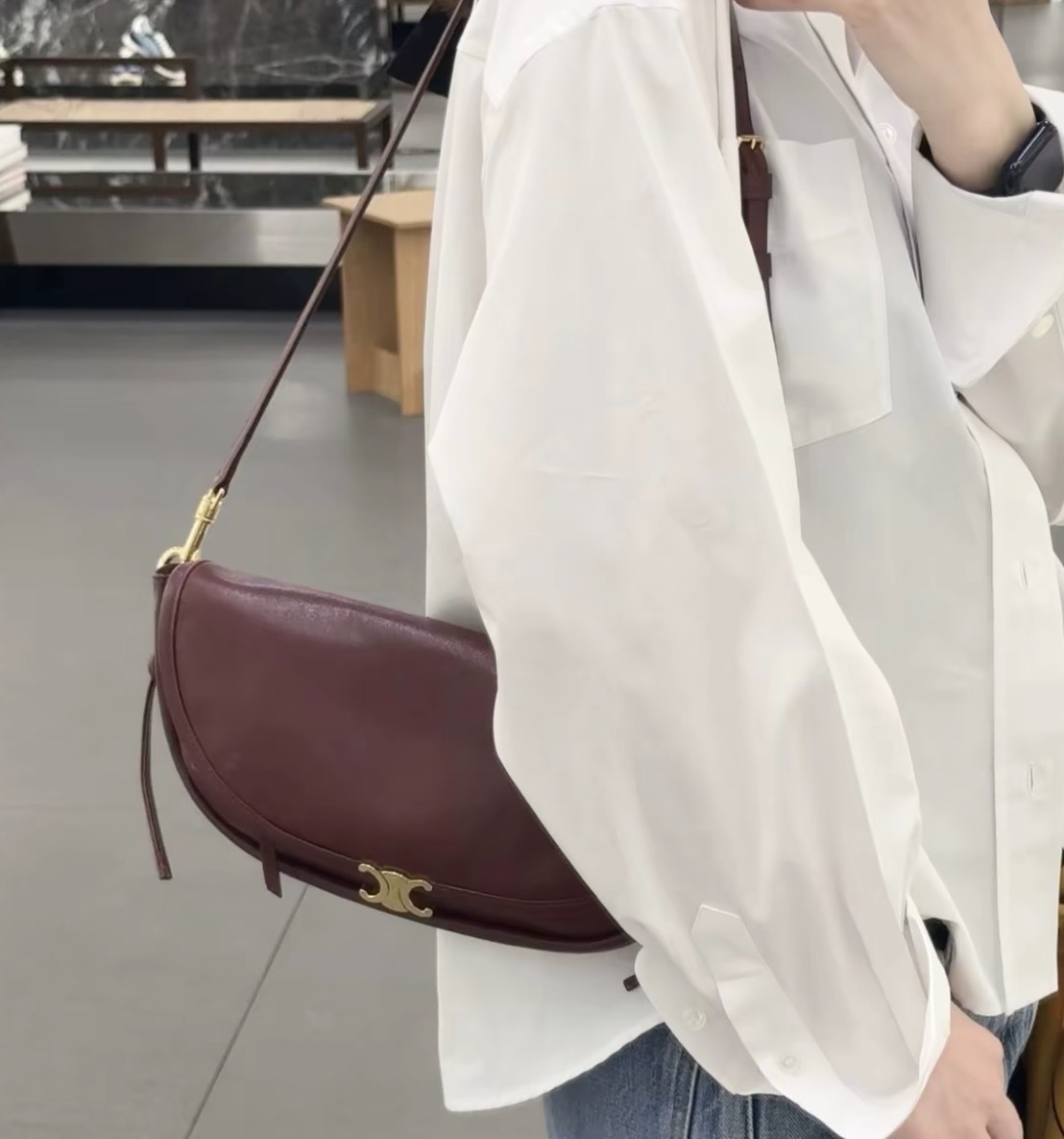 Celine Halfmoon Soft Moon Triomphe small size洒紅色 半月腋下包