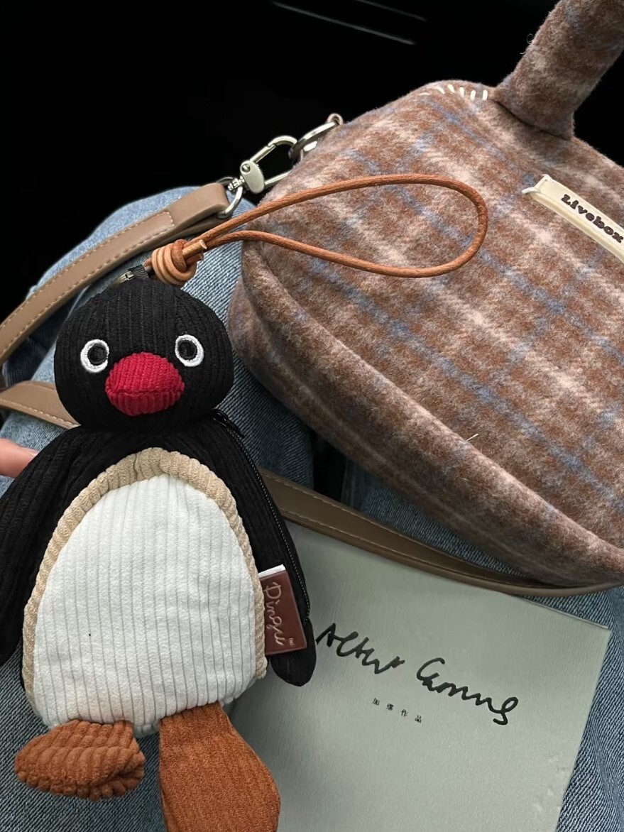 PINGU 企鵝家族 復古燈芯絨 耳機包零錢包