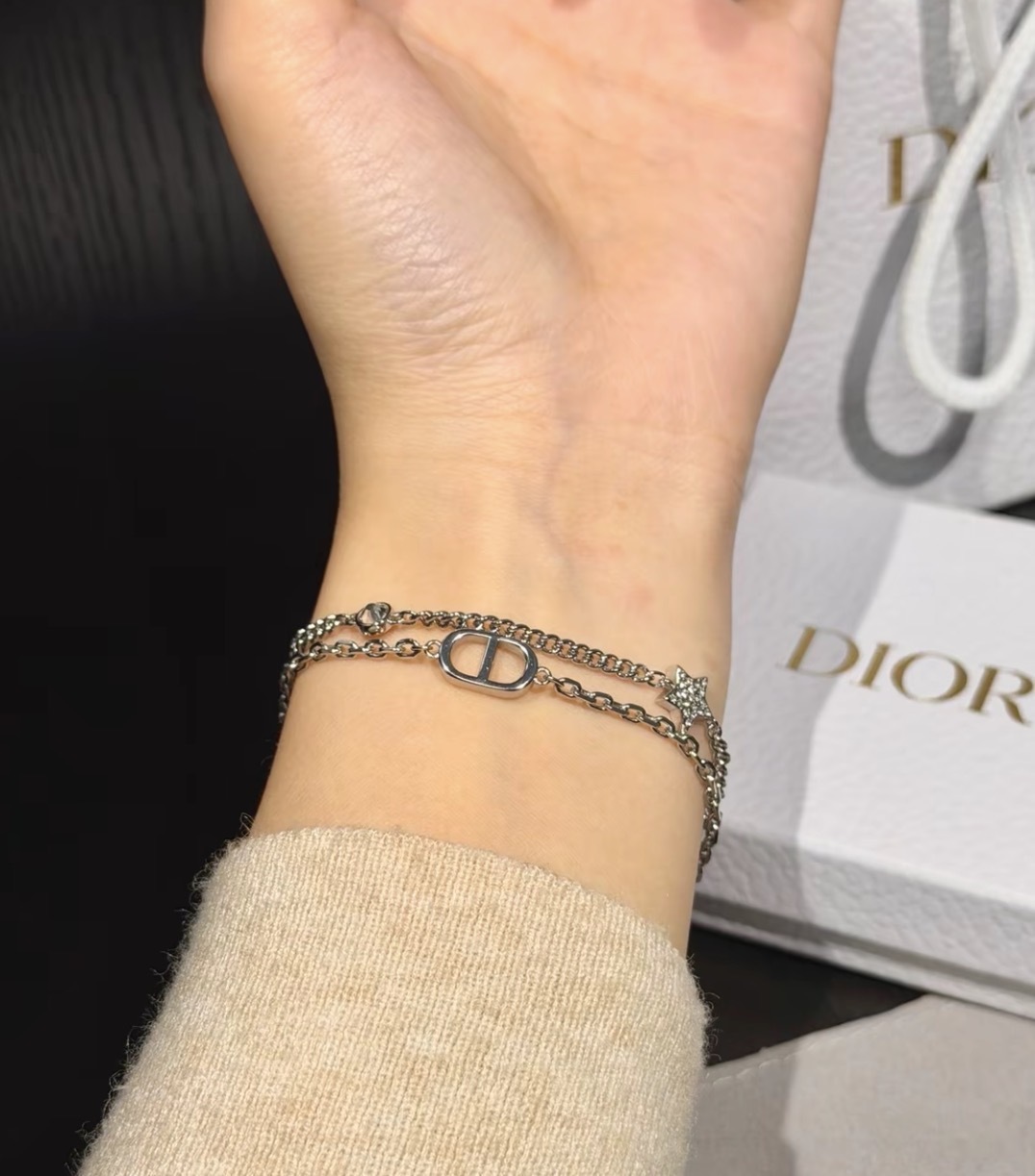 Dior Petit CD Double Bracelet 銀色 星星雙鏈手鍊
