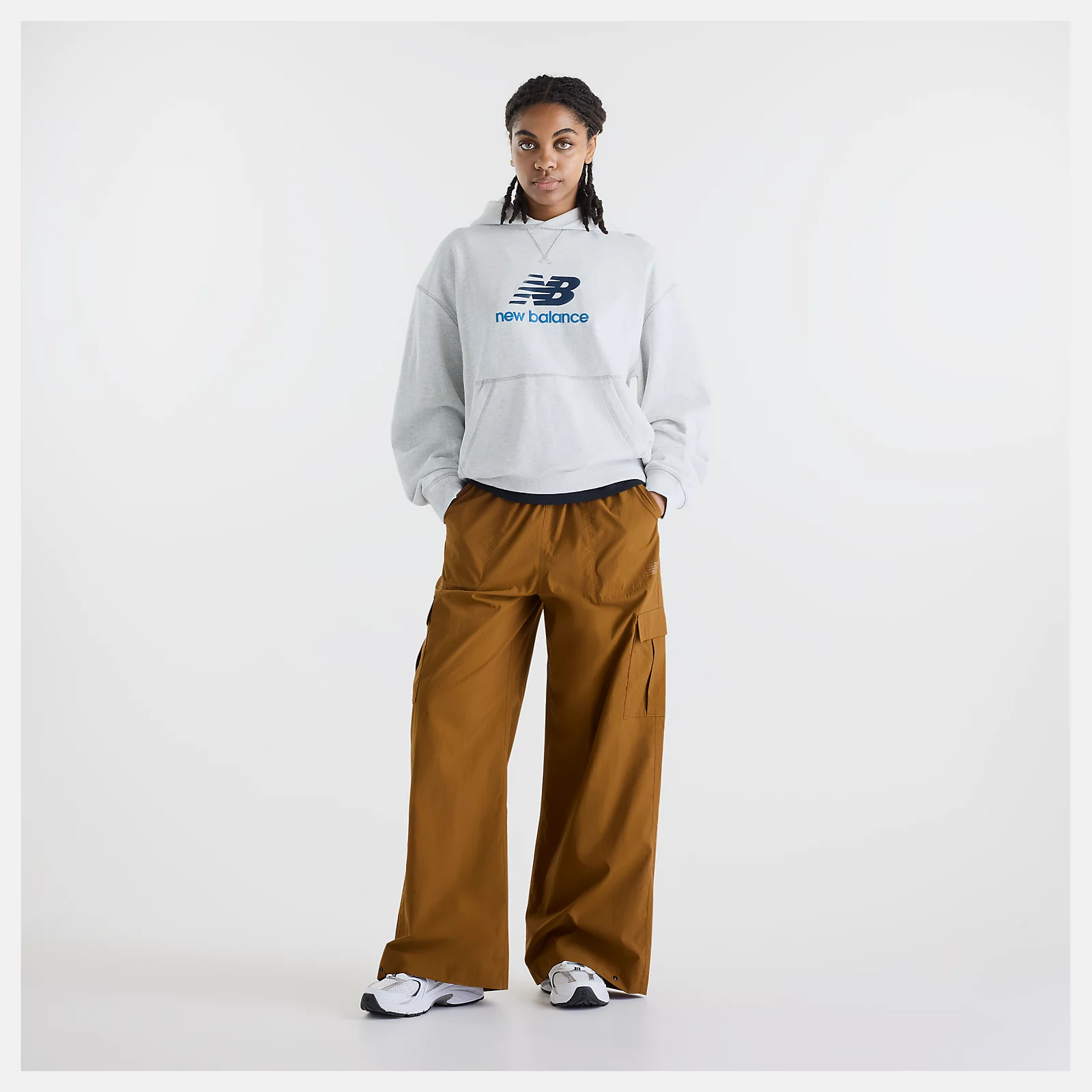 NEW BALANCE 長褲 NB 土棕色 梭織 工裝褲 寬褲 女 WP53504BFT