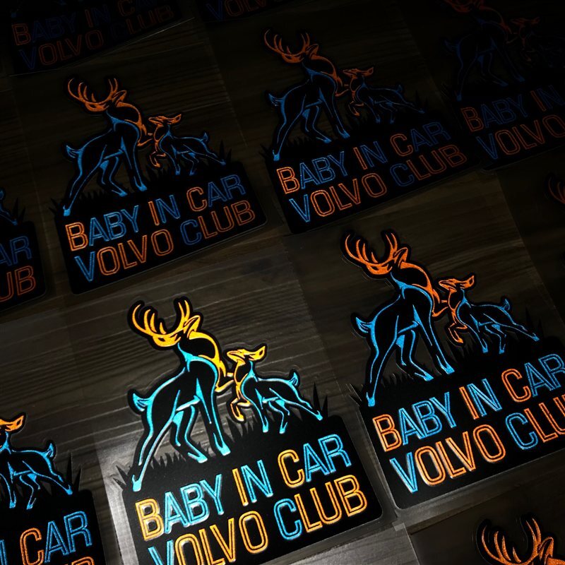 透明底反光貼紙客製化範例 Baby in Car Volvo Club 麋鹿圖案