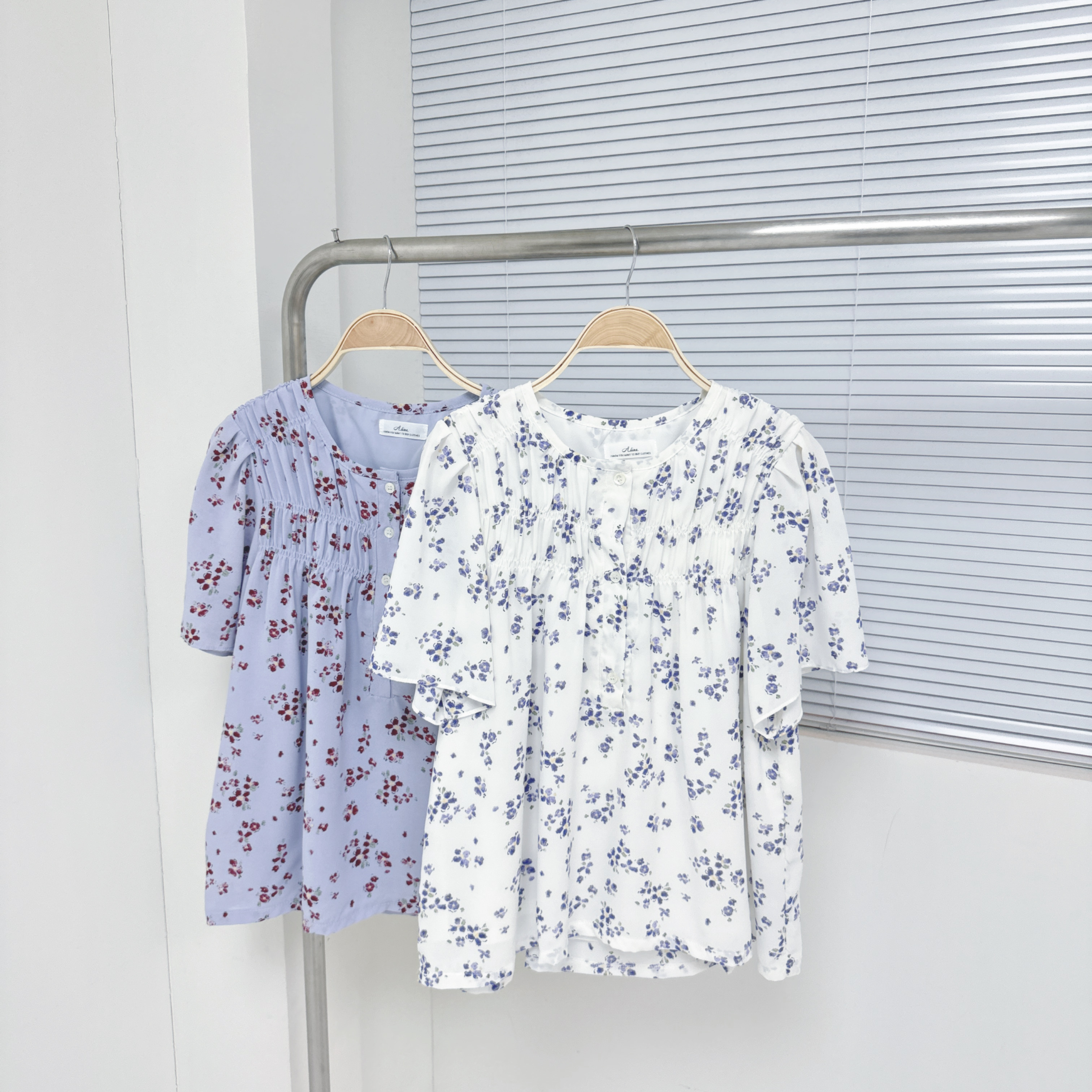 【廠家制】碎花半鈕扣短袖TOP (A53-A54)