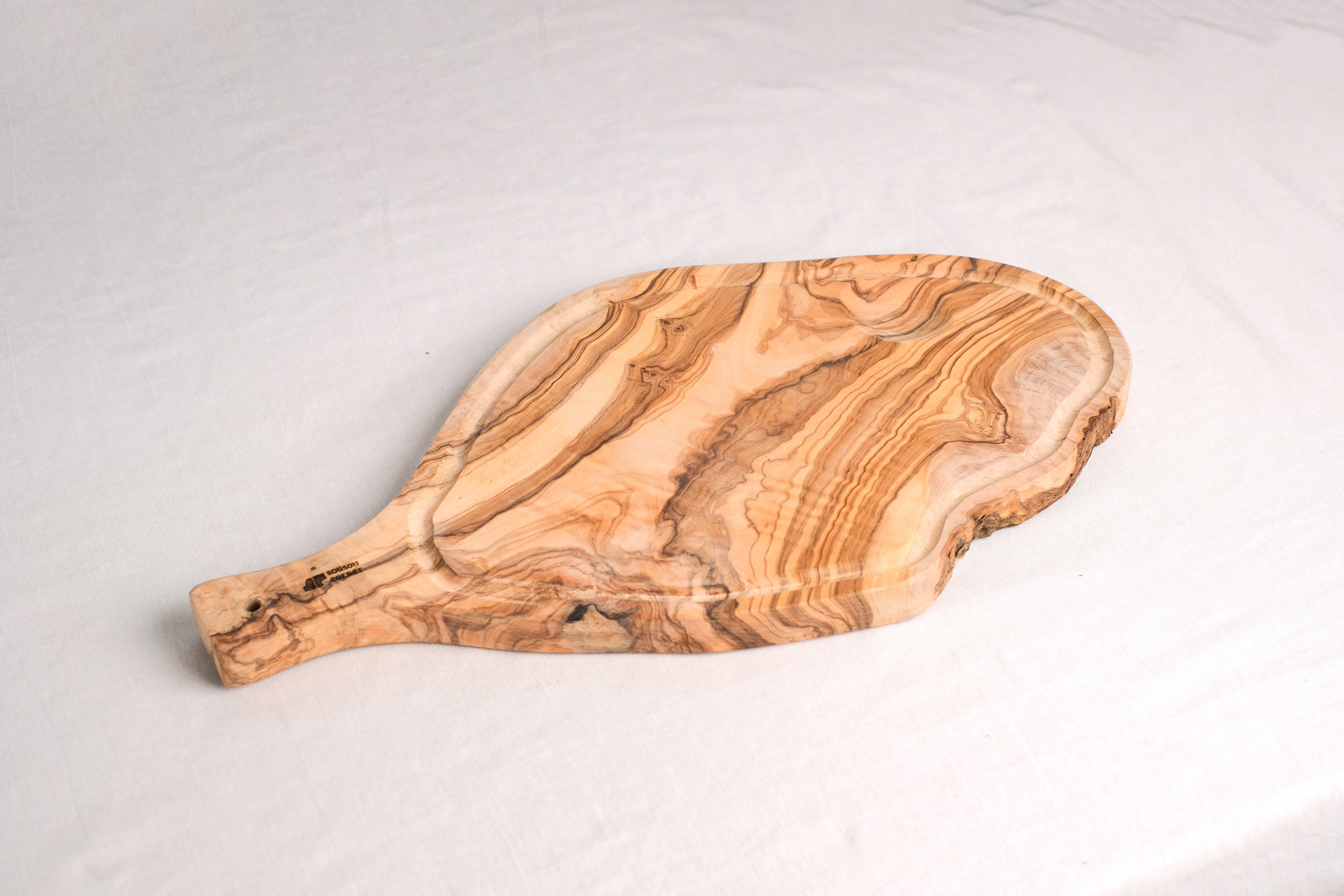 Olive Wood｜橄欖原木 - 單柄砧板點心盤(附溝槽) - 40cm｜Tunisia