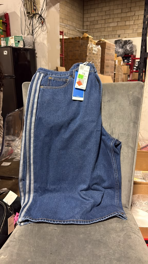 DI136 adidas Originals 藍色三線水洗牛仔寬褲 童裝
