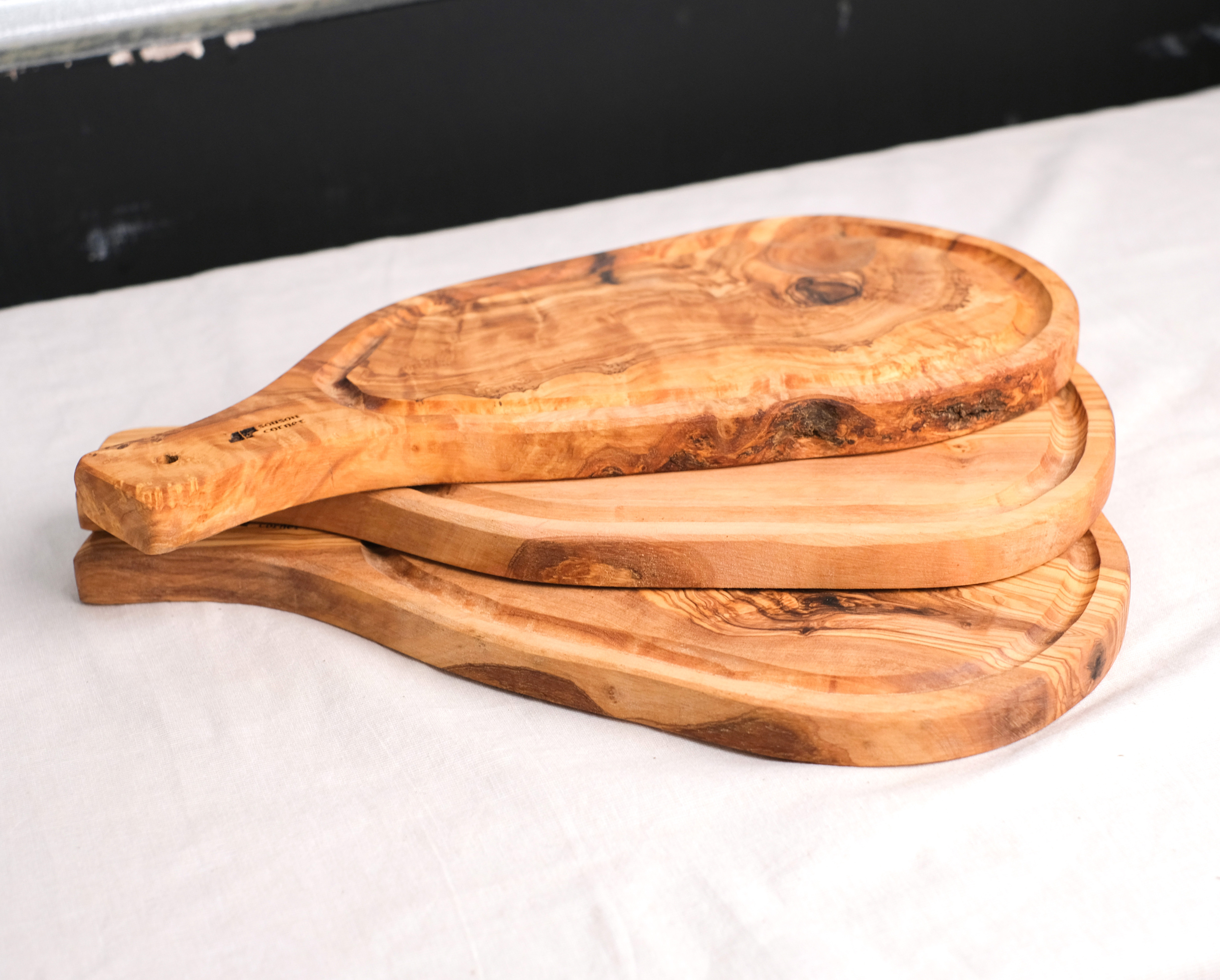 Olive Wood｜橄欖原木 - 單柄砧板點心盤(附溝槽) - 30cm｜Tunisia