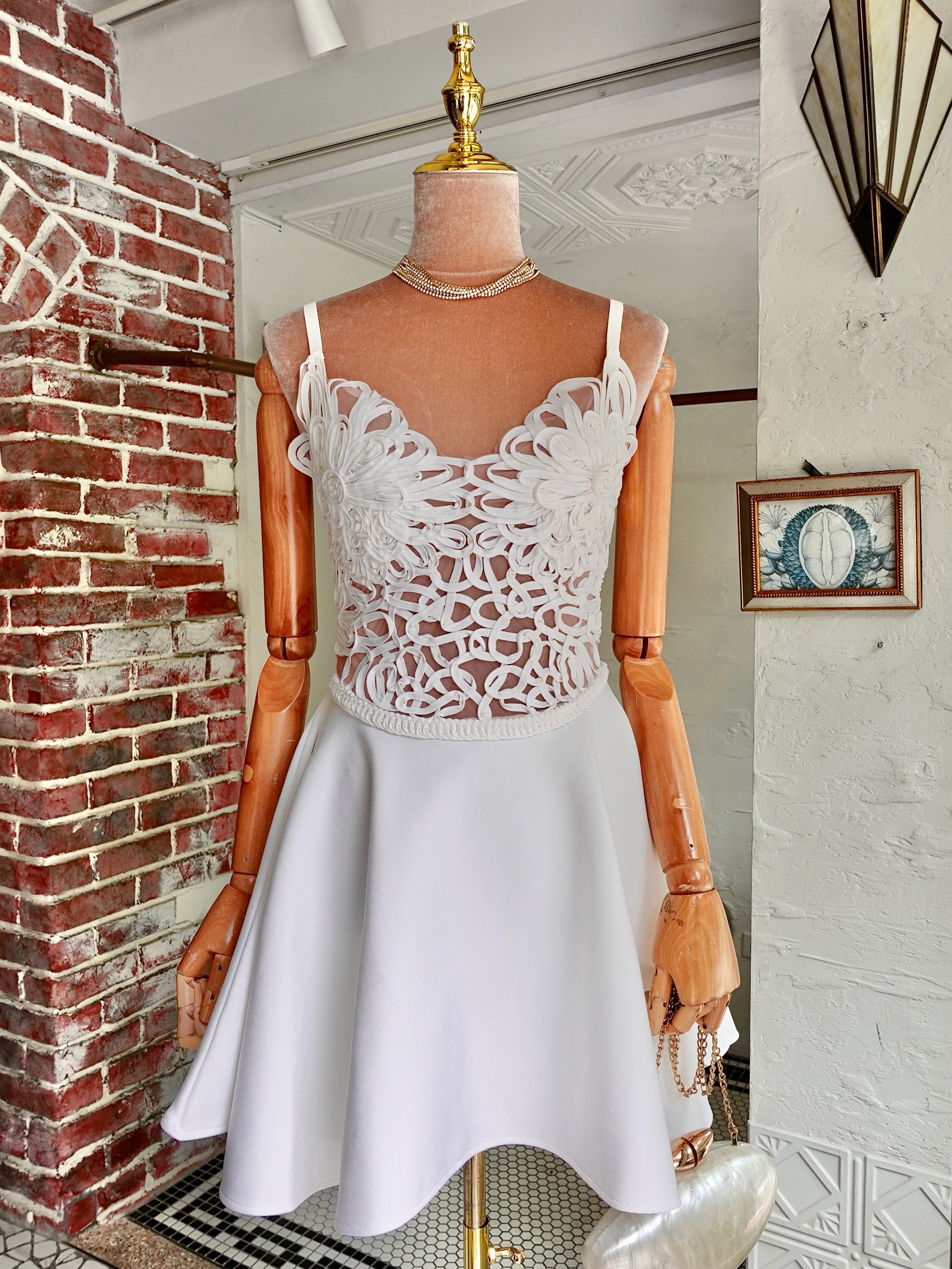 White Mermaid白色網紗刺繡花卉Dress