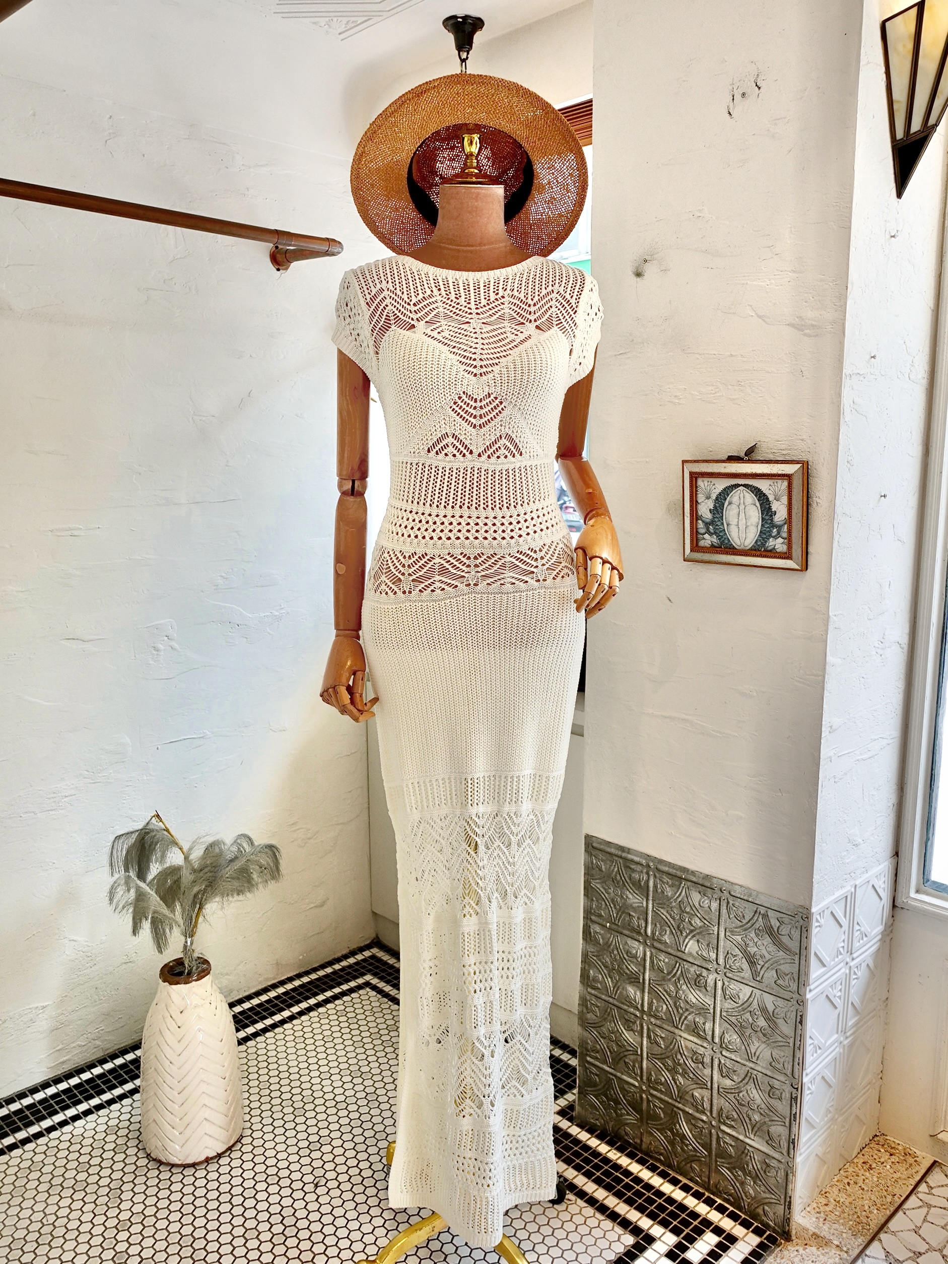 Creamy White 奶油白色編織針織Maxi Dress