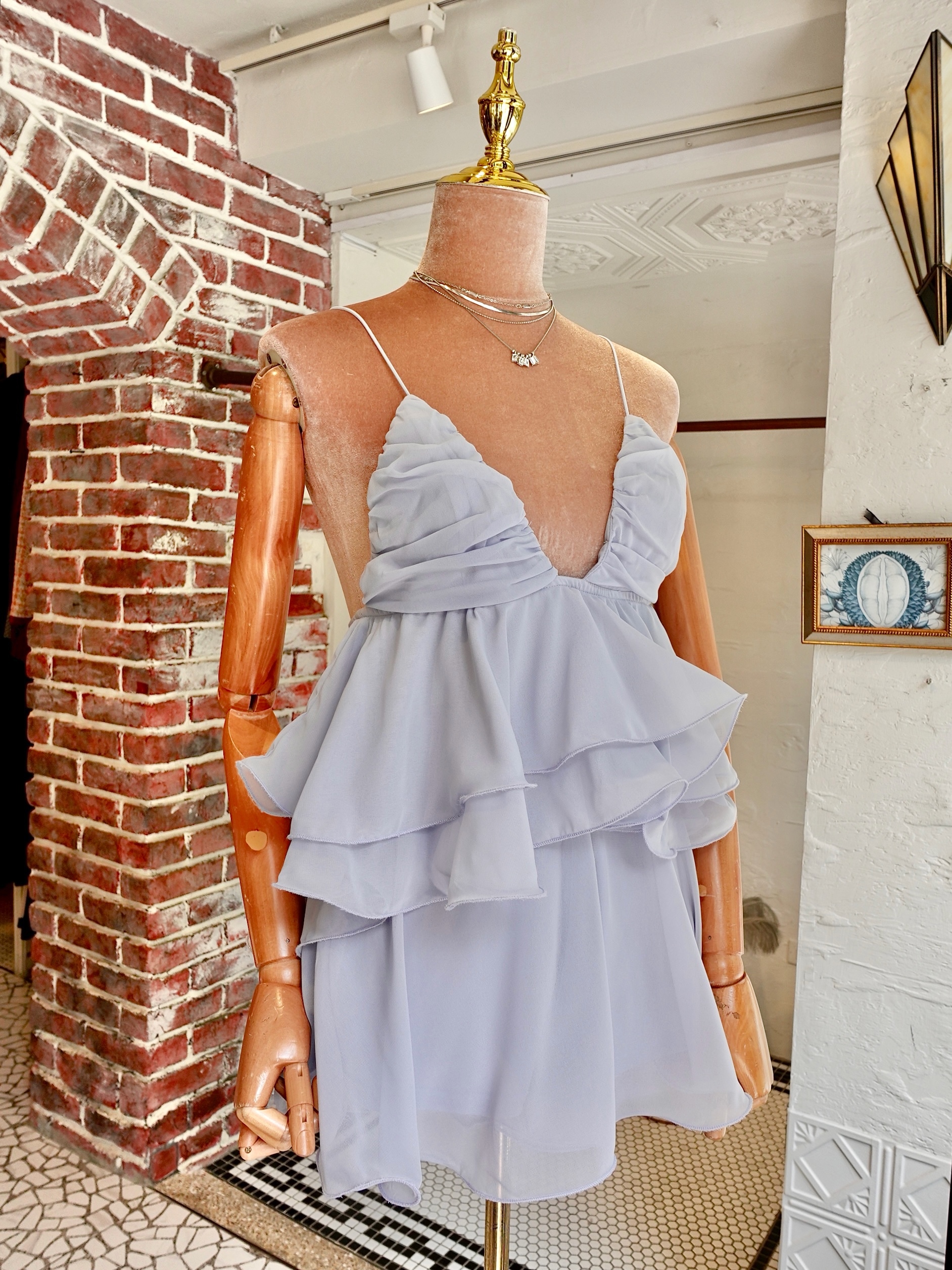 Light Blue淺藍色多層立體荷葉雪紡紗Romper