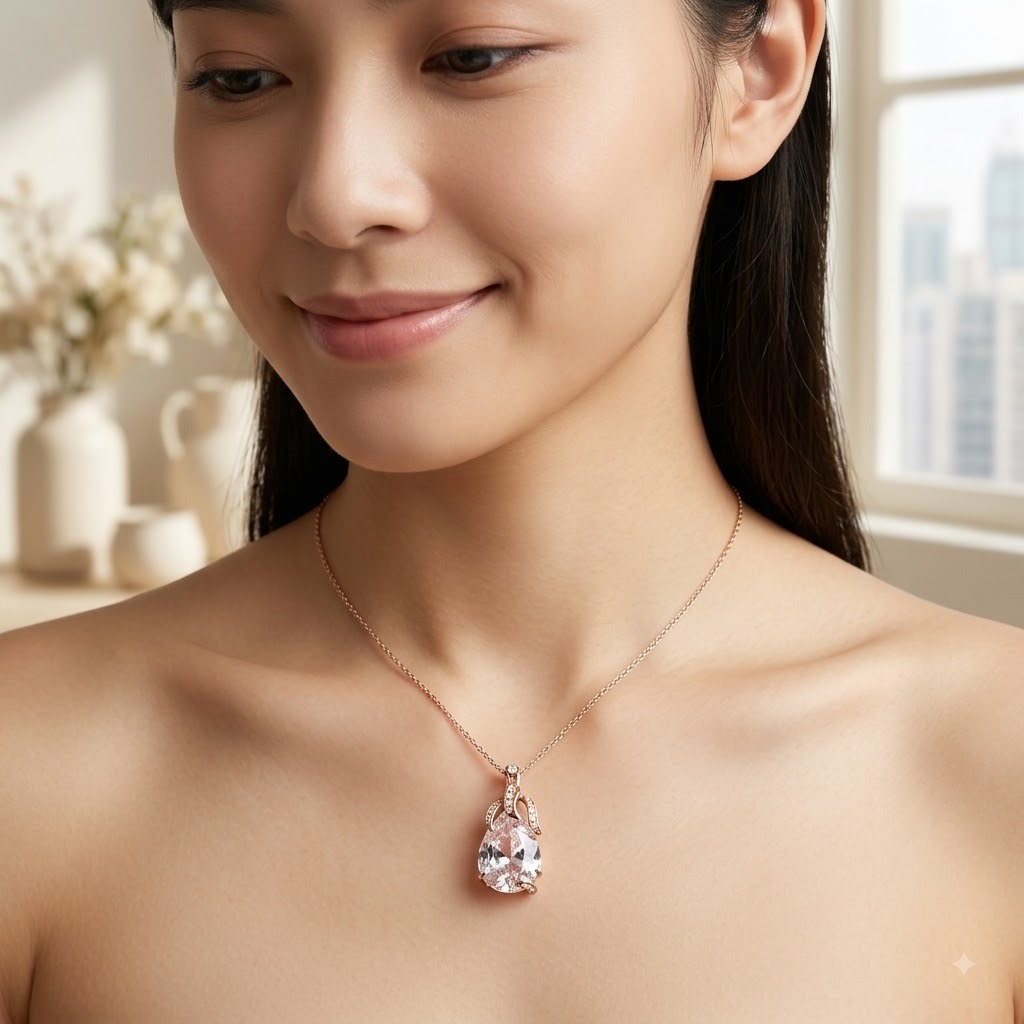 18K Rose Gold 10.75ct Kunzite and Diamond Pendant