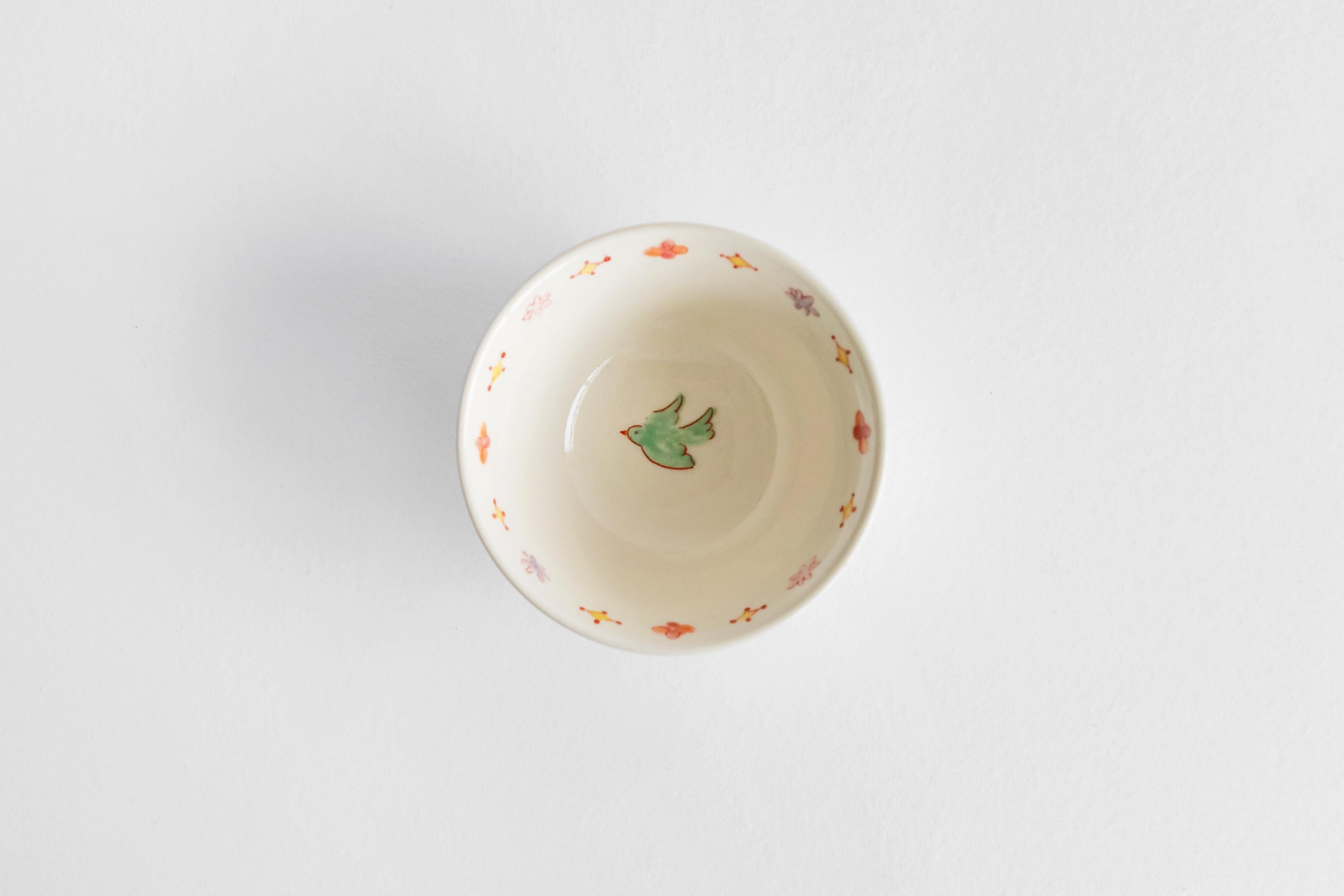 增山文 - 煎茶湯吞 鳥和花
