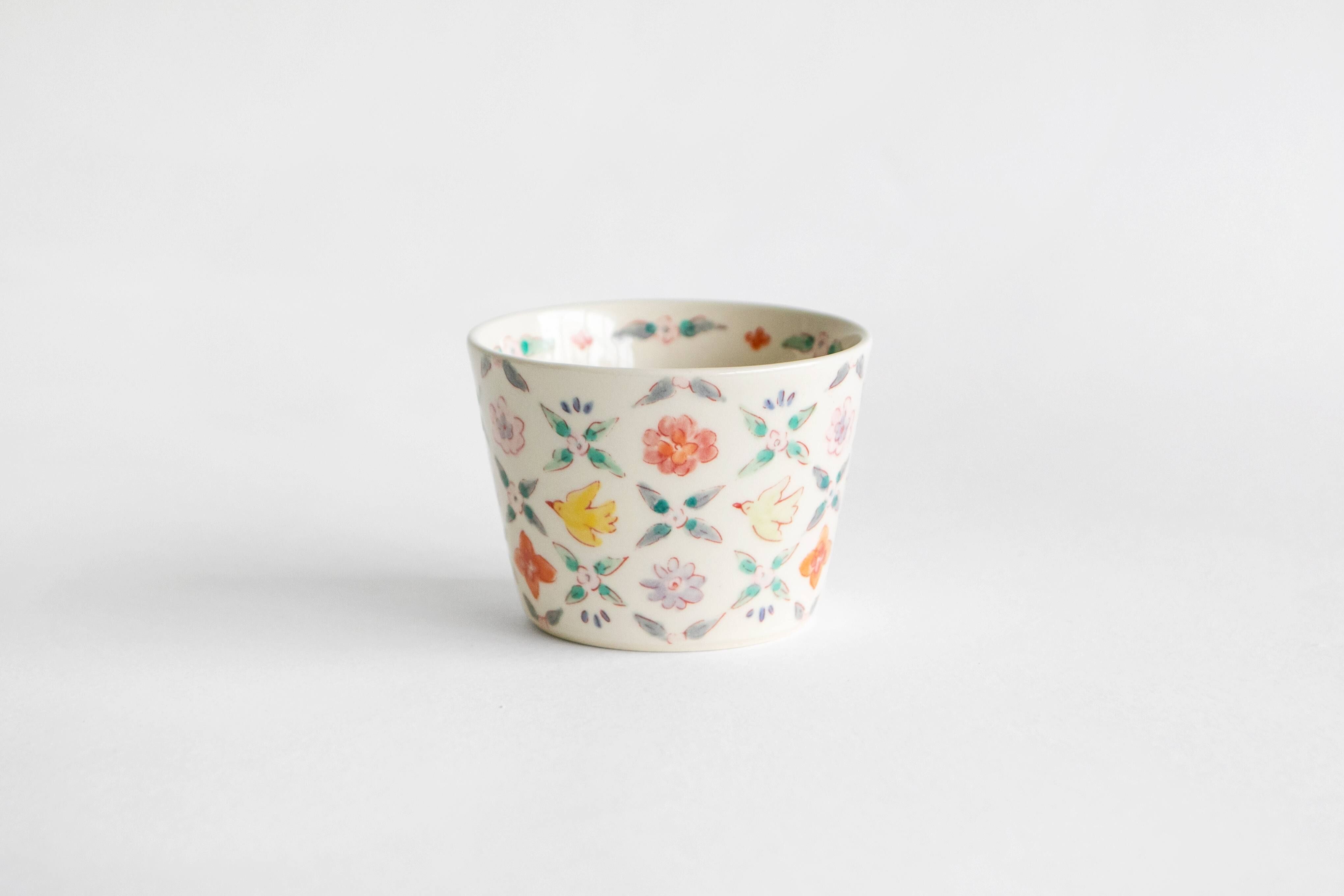 增山文 - 蕎麥豬口杯 鳥和花