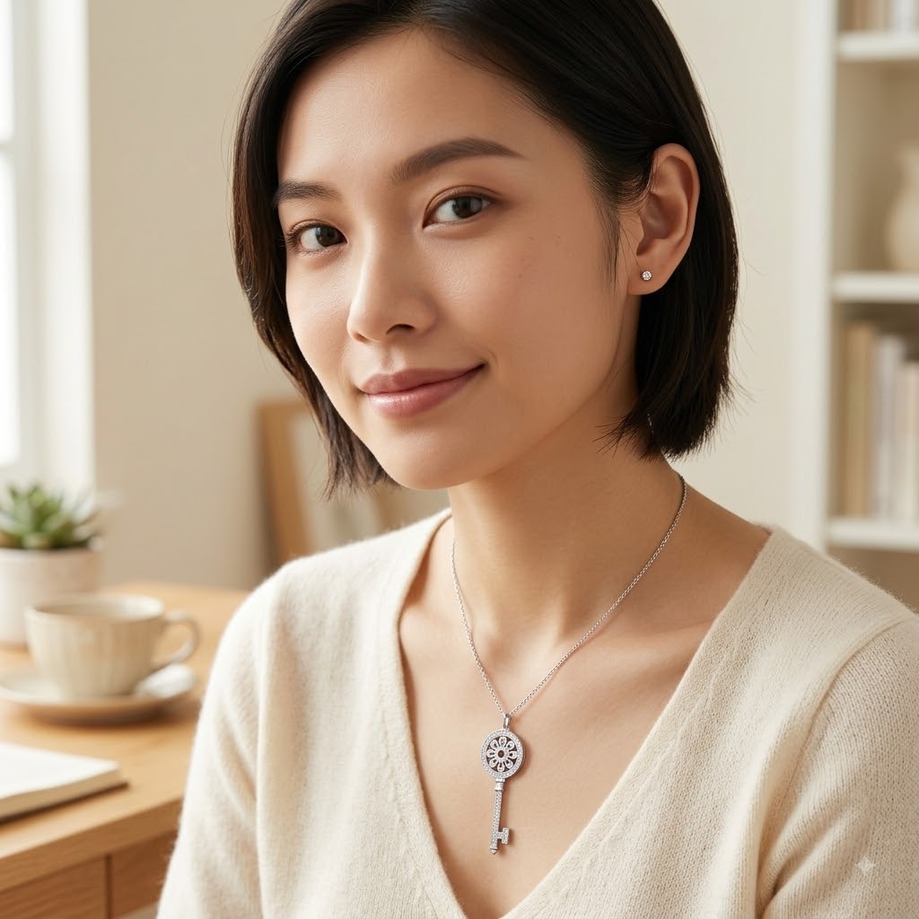 全新18K白金37份鑽石吊墜