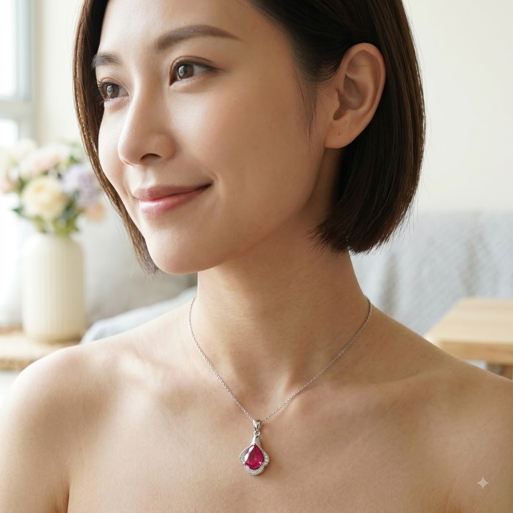 18K White Gold 1.62ct Ruby and Diamond Pendant